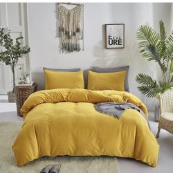Queen Size Mustard Yellow Velvet Comforter Set – Soft, Warm, Fluffy Sherpa Bedding for Winter