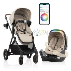 Evenflo Shyft Intuiti+ Travel System Featuring Revolve180 LiteMax NXT with Sensory Soothe - Travertine