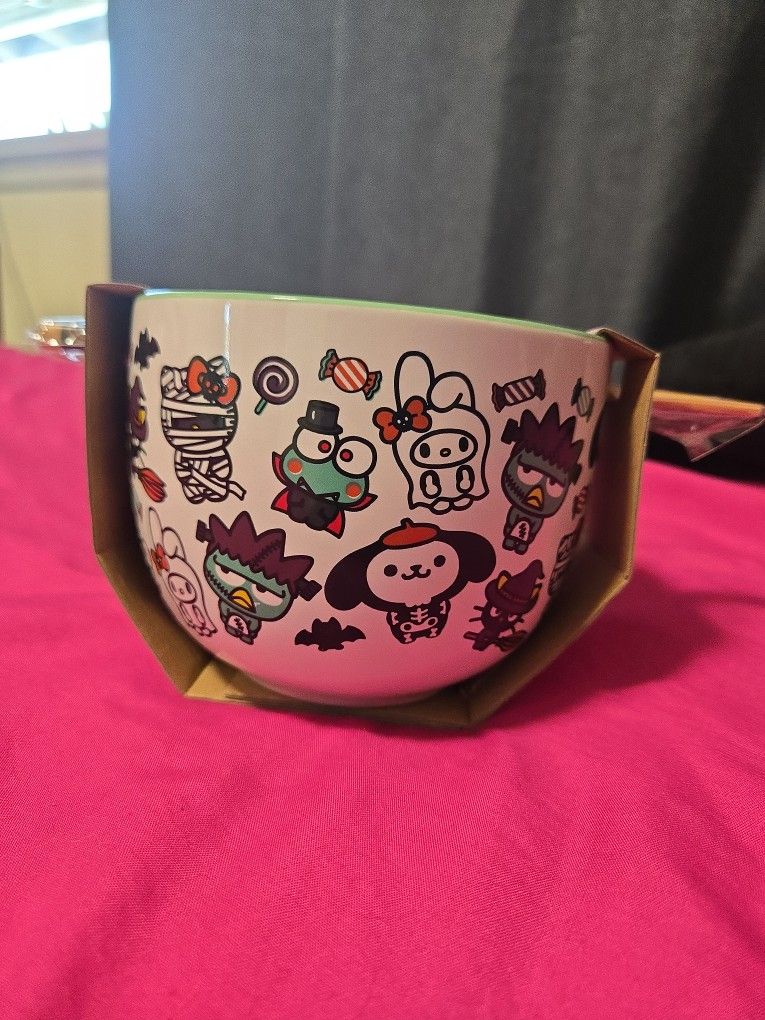 Hello Kitty Ceramic Bowl With Chopsticks