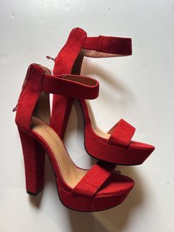 Dream Pairs Womens Red Faux Suede Platform Block Heel Ankle Strap Sandals Size 7
