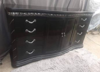 Two Oversized Wooden Dressers Colors Black Gloss And Silver Set Has Been Refurbished 