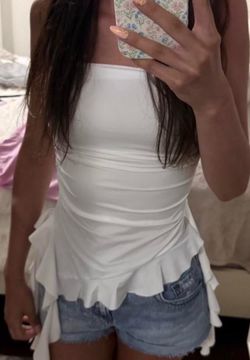 white strapless top with ruffles