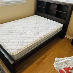 Full sized Bed frame and Bookshelf headboard Trundle Bed with mattress 