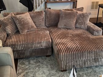 2 - Piece Upholstered Light Brown Faux Fur Modular Sectional Sofa with Pillows