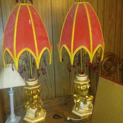 2 Rare Vintage 1974 Fuggiti Lamps Gold Cherubs