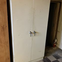 Beige Metal Storage Cabinet.