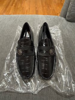 Roberto Cavalli Printed Driver Loafers Mens 9 Black Croc Leather New Italy Slip On Dress Shoes