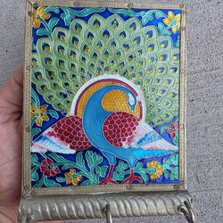 Hand-Painted Peacock Key Holder – Decorative Wall Hook – Vibrant Indian Art
