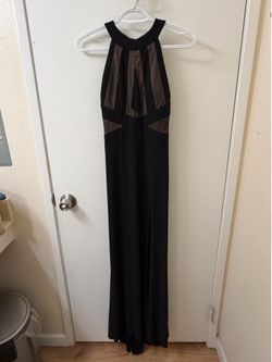 Black Formal Dress with Bronze Mesh Panels