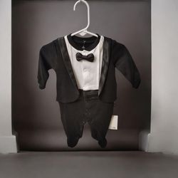 Baby Tuxedo Footed Romper with Bow Tie