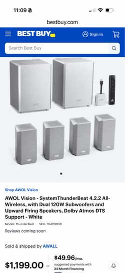 AWOL Vision - SystemThunderBeat 4.2.2 All-Wireless, with Dual 120W Subwoofers and Upward Firing Speakers, Dolby Atmos DTS Support - White