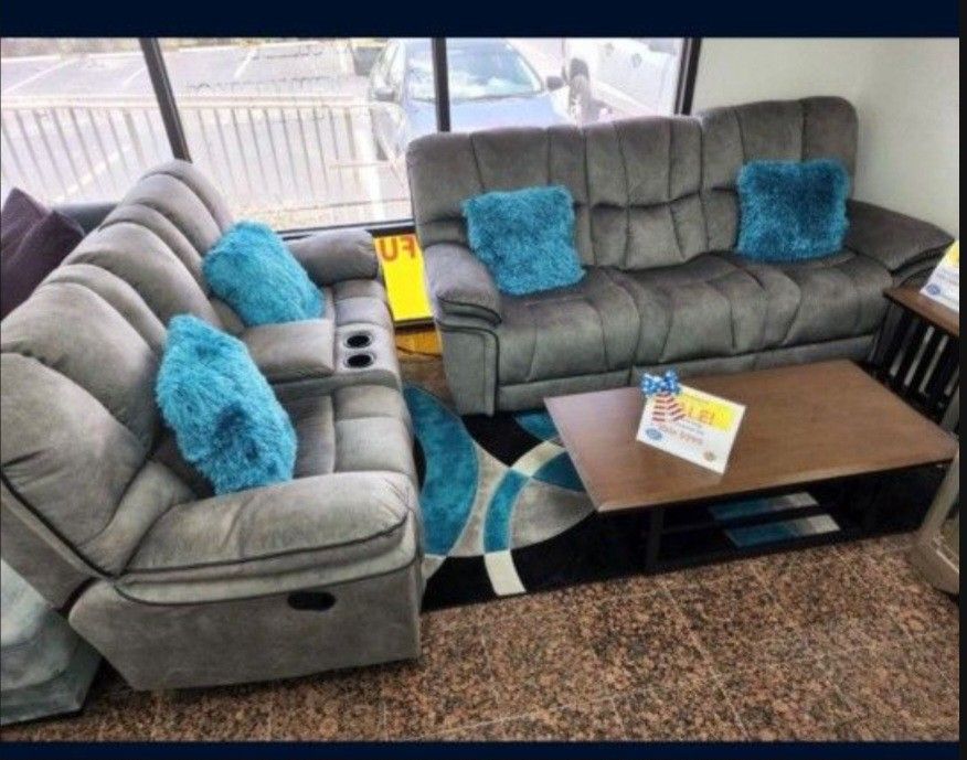 *Summer Closeout Sale!!!*---Classic Barcelona Gray Fabric Reclining Sofa/Loveseat Sets---Delivery And Financing Available👌