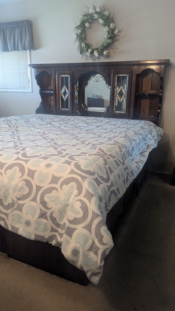 FREE – Solid Wood Bedroom Set, Cal King With Under Bed Drawers and Matching Dresser