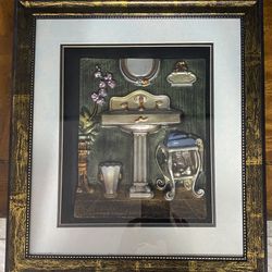 Vintage Set Of Framed Metal High Relief 