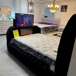 Platform Velvet Black Queen TV Bed