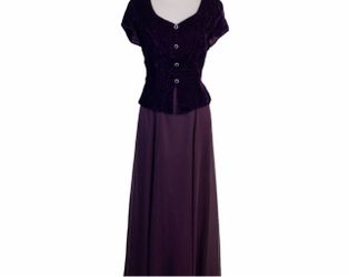 Vintage Bill Levkoff Dress Size:12 Purple Velvet Top & Maxi Skirt Two-Piece Set