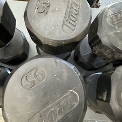 Pair Of 95 Lb Rubber Coated Troy Dumbbells 