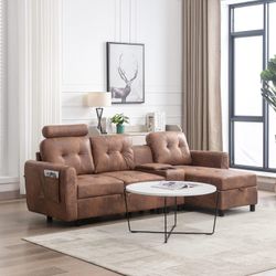 L Shaped Sectional Sofa, Modern Modular Sectional Couch with Storage Chaise, Upholstered Corner L Shaped Living Room Couch w/Cup Holder, and Pocket fo