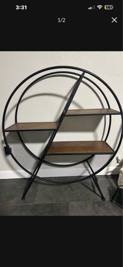 Round Metal and Wood Shelf Unit