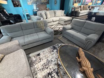 Gray Fabric Sofa and Loveseat Set