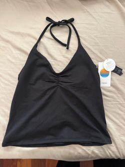 Vuori Large Halo Halter Ruched Top Solid Black