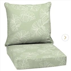 24 in. x 24 in. 2-Piece Deep Seating Outdoor Lounge Cushion in Coastal Green Leaf