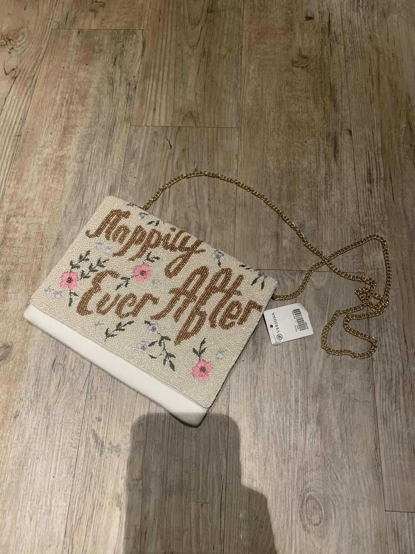 Happily Ever After Beaded Embroidered Clutch Crossbody Bag Bride Wedding