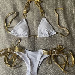 White/Gold Swimsuit Bikini 