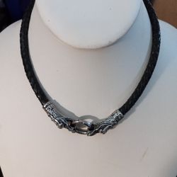 16" Double Dragon Torc Leather Choker
