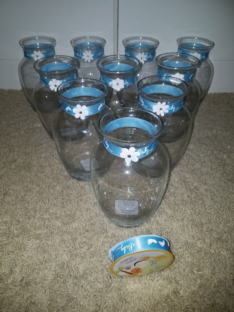 10 glass vases boy baby shower centerpieces