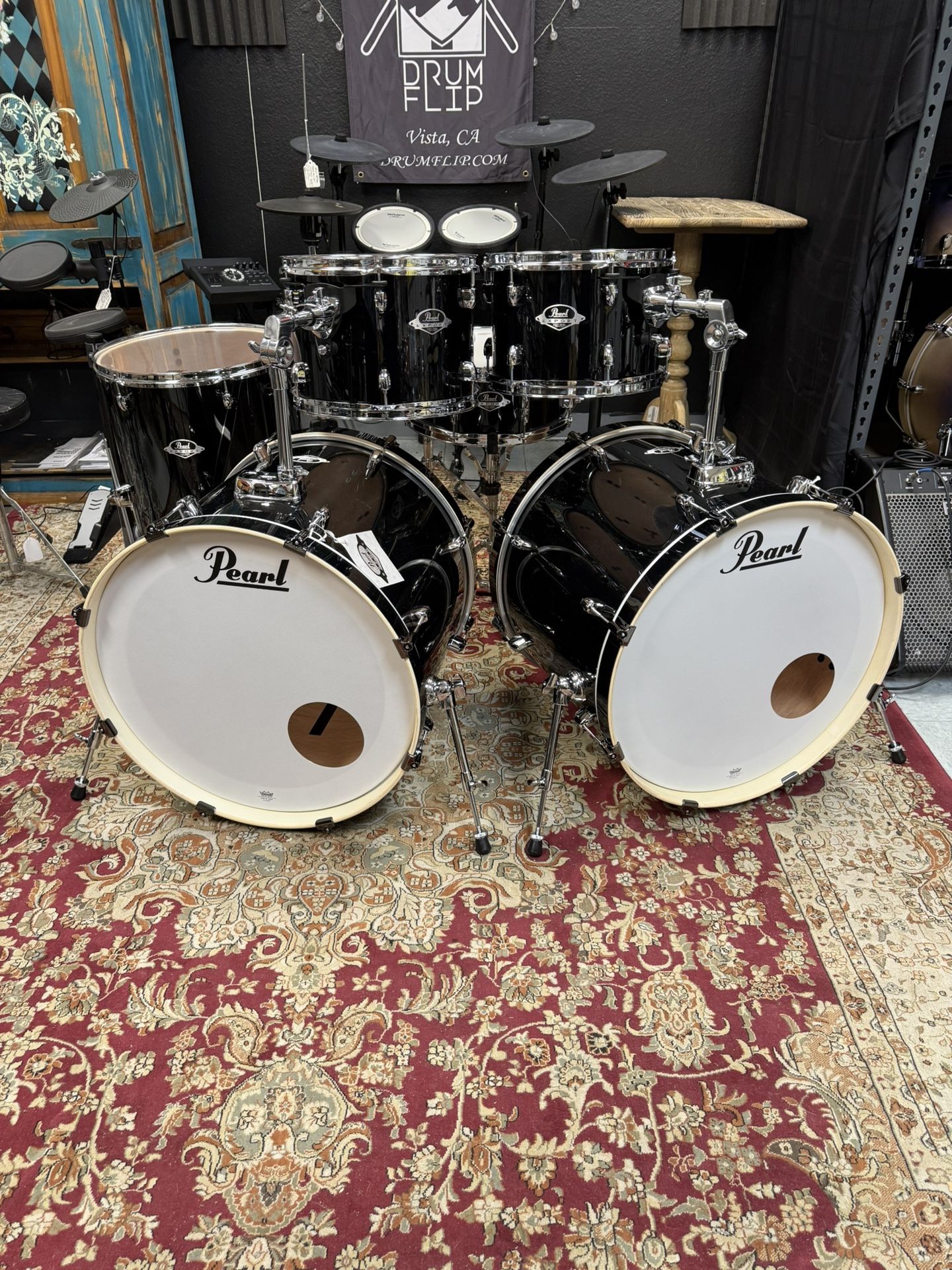 Pearl Export 6pc Double Bass Jet Black Drum Set