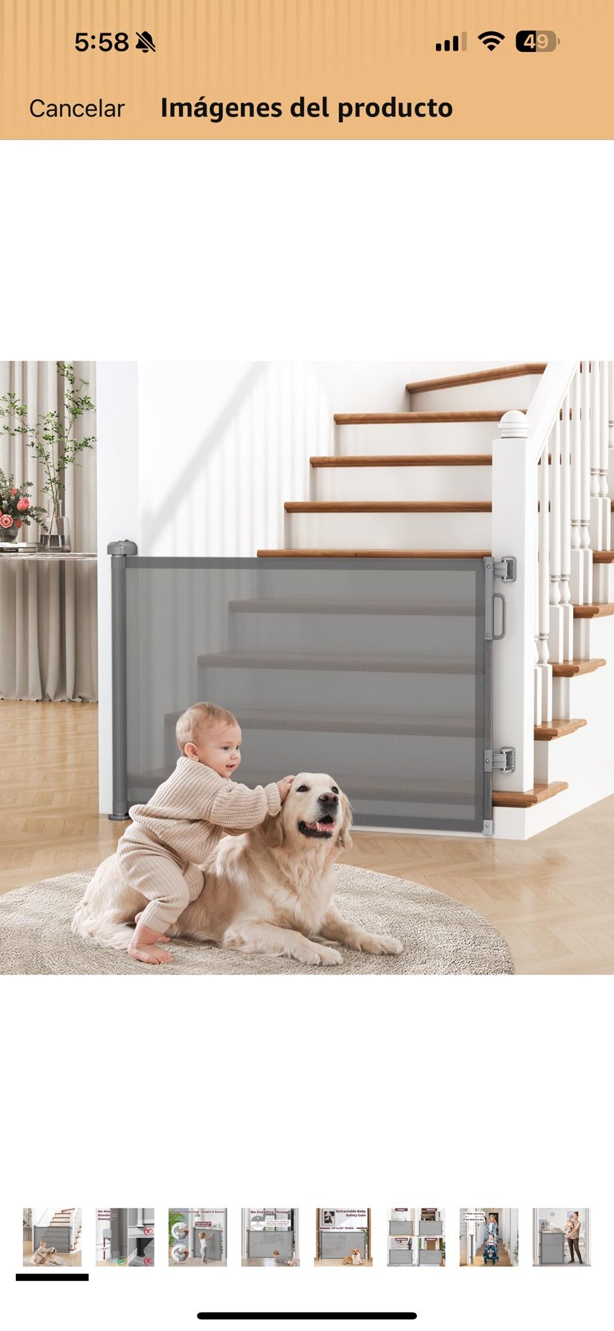Retractable baby gate for stairs, 55-inch wide mesh dog gate for indoors, 34-inch high child gate for doors, hallways, and patios.