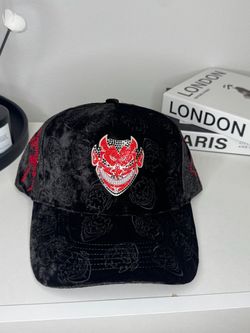 Black Velvet Baseball Cap with Demon Emblem