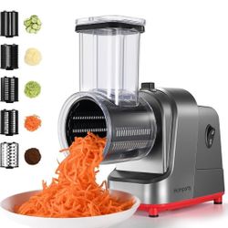 Homparty Electric Cheese Grater Salad Maker with 5in1 Blades 250W Motor Silver
