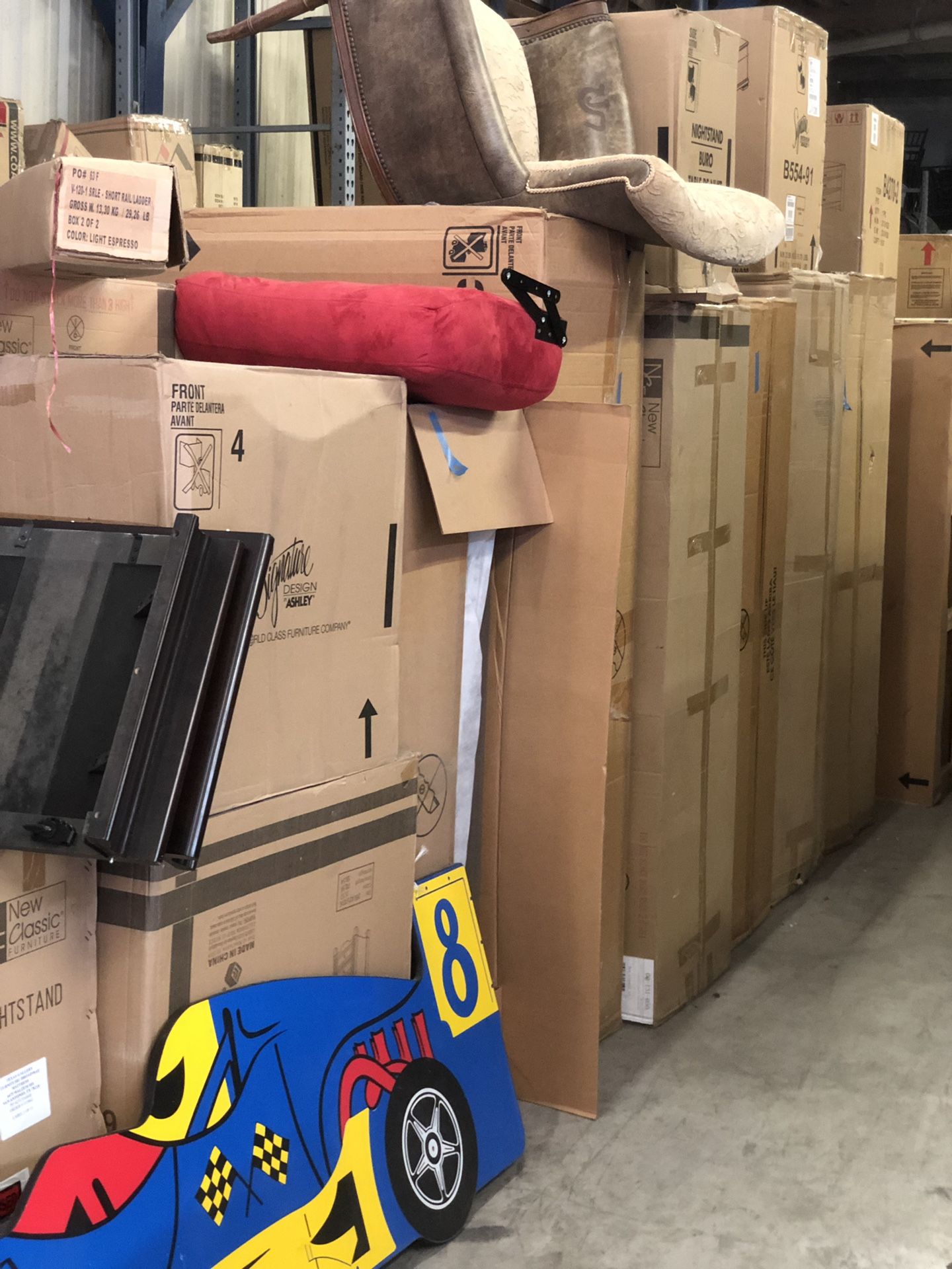 All new assorted furniture in boxes, must go first come only