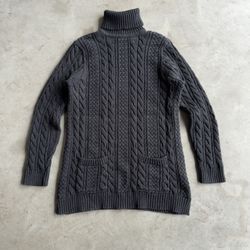 Y2K Grey Fisherman Cable Knit Turtleneck Sweater