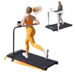 Portable Walking Pad Treadmill with Incline for Home, 0.6-7.6MPH Mini Under Desk Treadmill with Handles and LED Display,350LBS Capacity, 2 Level Incli