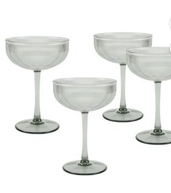 Better Homes & Gardens Green Ribbed Tritan Coupe Glasses, 8 Count