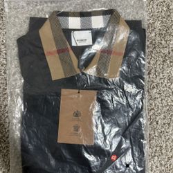 Burberry Black Polo Shirt With Check Collar