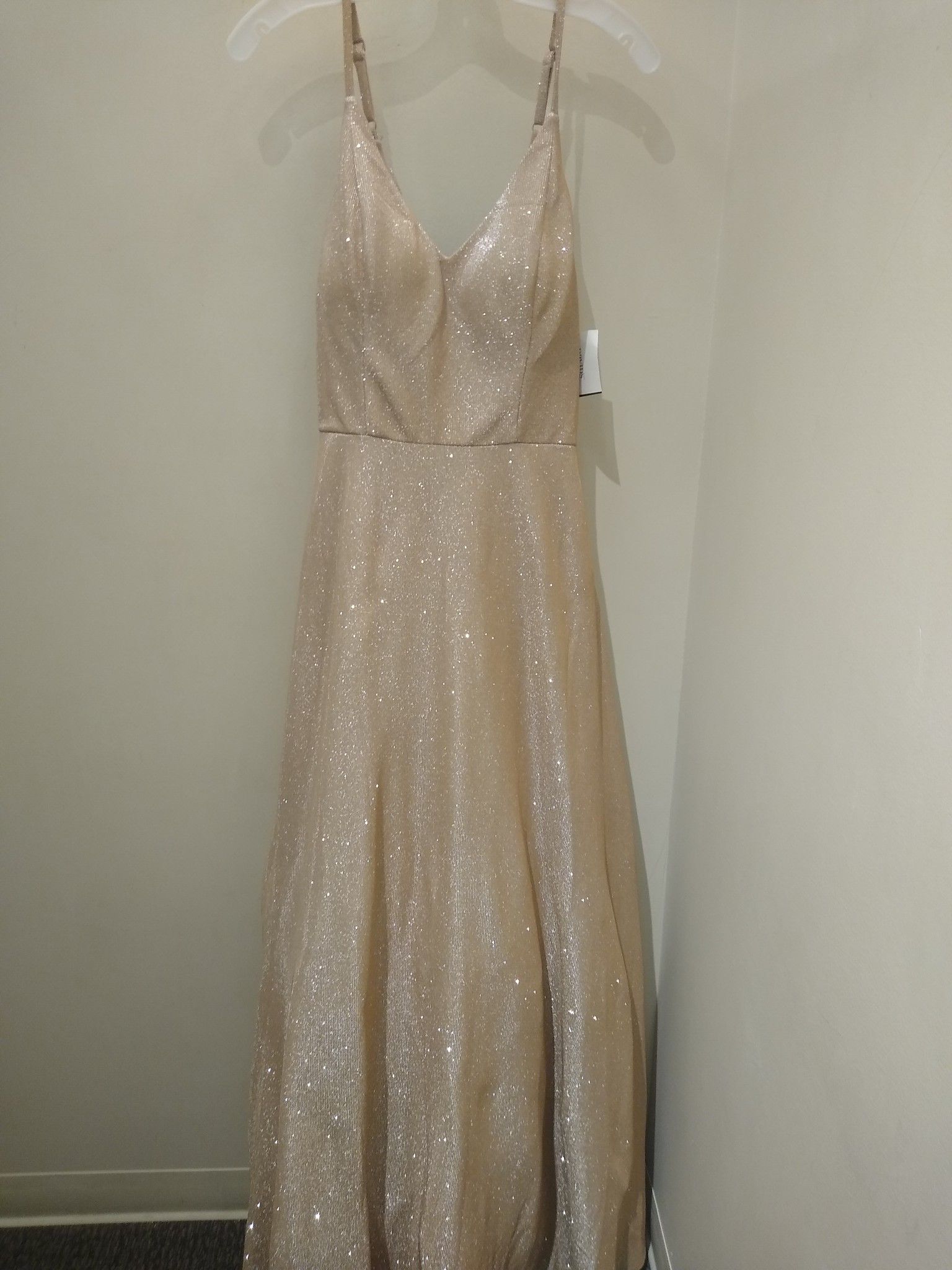 Champagne Spaghetti Strap Formal Dress