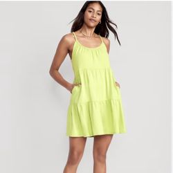 Old Navy Braided-Strap Tiered Mini Swing Dress, M