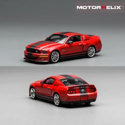 Motorhelix x Greenlight 1:64 Ford Mustang Shelby GT500 Super Snake 2007 RED with Black Stripe GL-1251006B