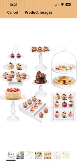 10 Pcs White Cake Stand Set Metal Cupcake Stands, Multiple Styles Dessert Display Tower for Candy Fruit, Cake Serving Trays for Birthday, Wedding, Ann