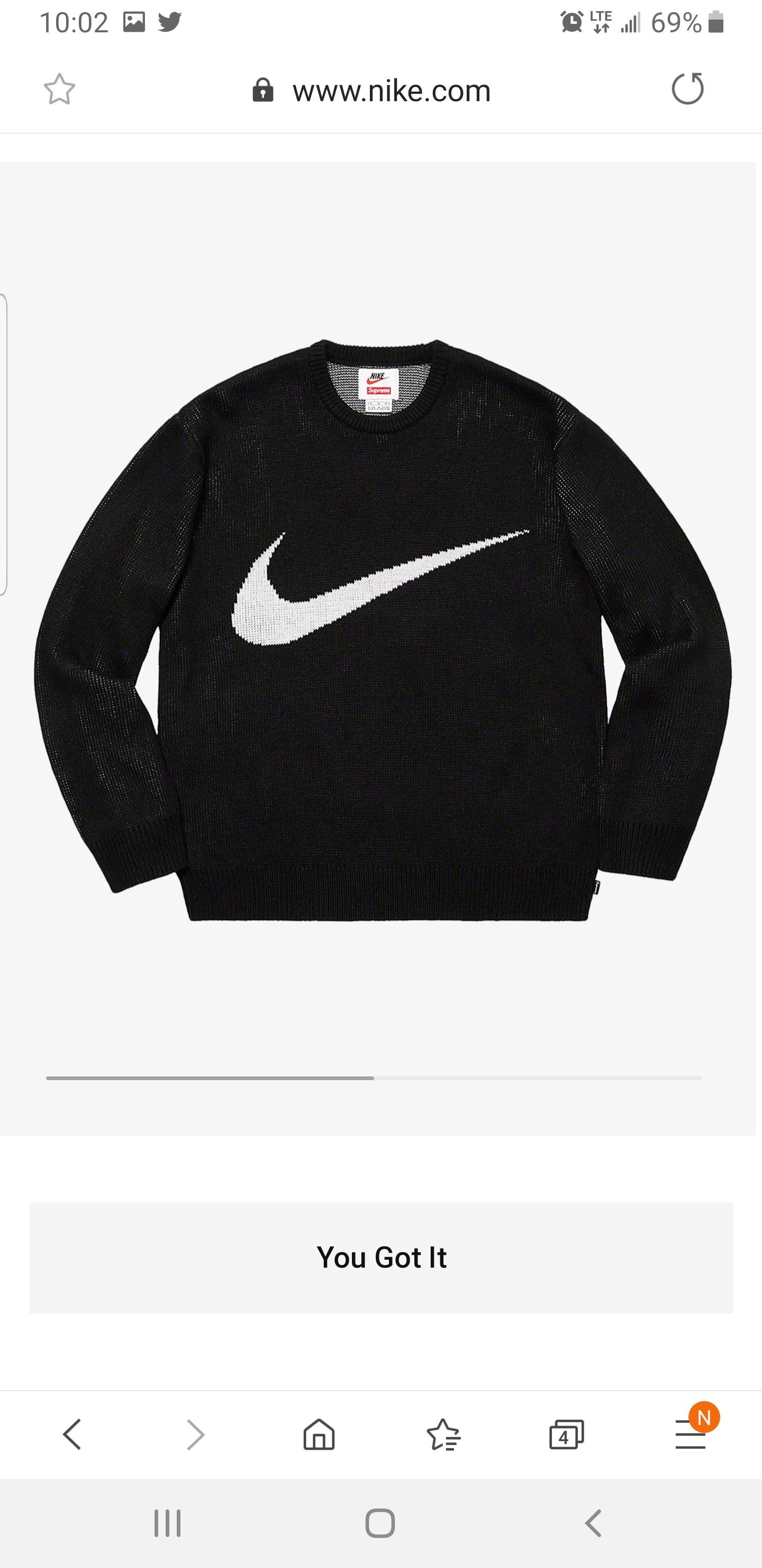 Nike + supreme Black crew neck sweater