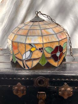 Hanging lamp Vintage 1970s  Leaded Stained Glass