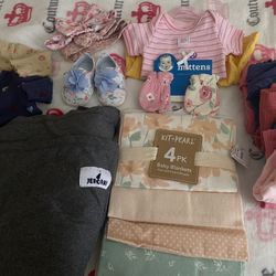 Baby Clothing Bundle, Baby Wrap Carrier and Blankets