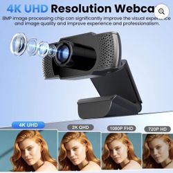 🆕 In 📦 4️⃣K Webcam for PC Ultra HD8️⃣MP Sensor,Plug&Play USB Camera with Noise-Canceling Mic for Streaming/Meetings/Gaming,Black