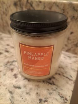 New, Bath And Body Works Candle, pineapple Mango, 1 Wick, Home Decor, Car, White, Orange, Stocking Stuffer