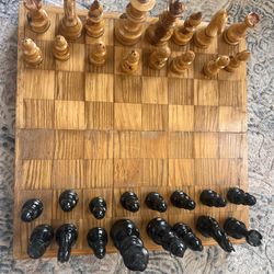 Vintage Wooden Chess Board / Set 