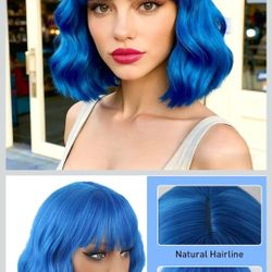 HWHRGL Blue Wig With Bangs 